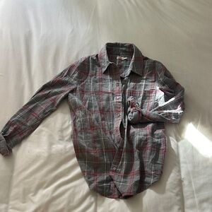 Faherty Small Gray and Red Plaid Shirt
